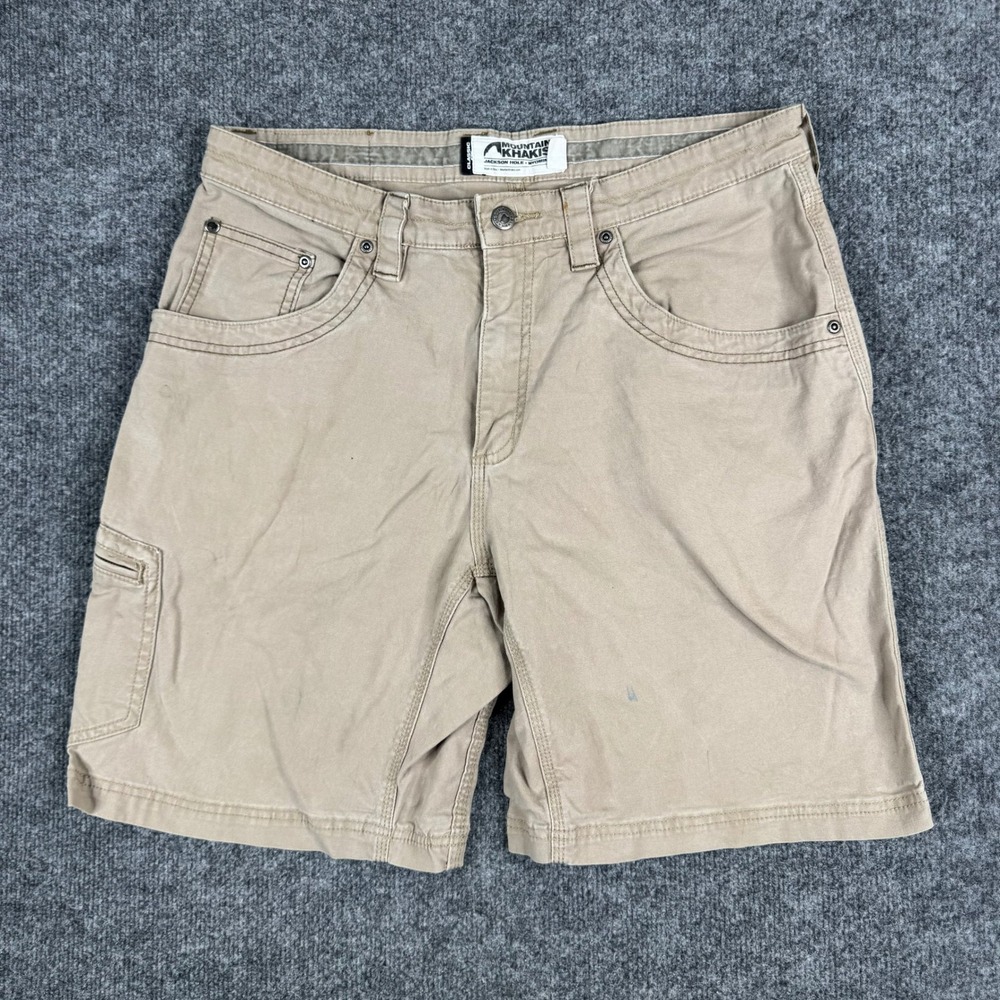 Mountain Khakis Shorts Mens Size 35 Beige Classic Fit Cotton Cargo Hiking Good